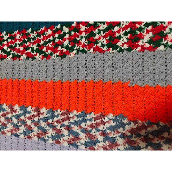 Vintage Handmade Crochet Afghan Blanket Throw Multicolor Striped Rainbow 51x77 - Picture 3 of 8